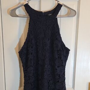 Lulu's Navy Crochet Halter Dress